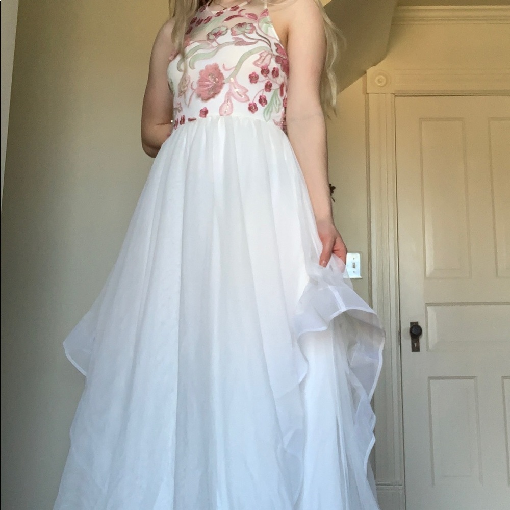 White and Floral Prom Dress